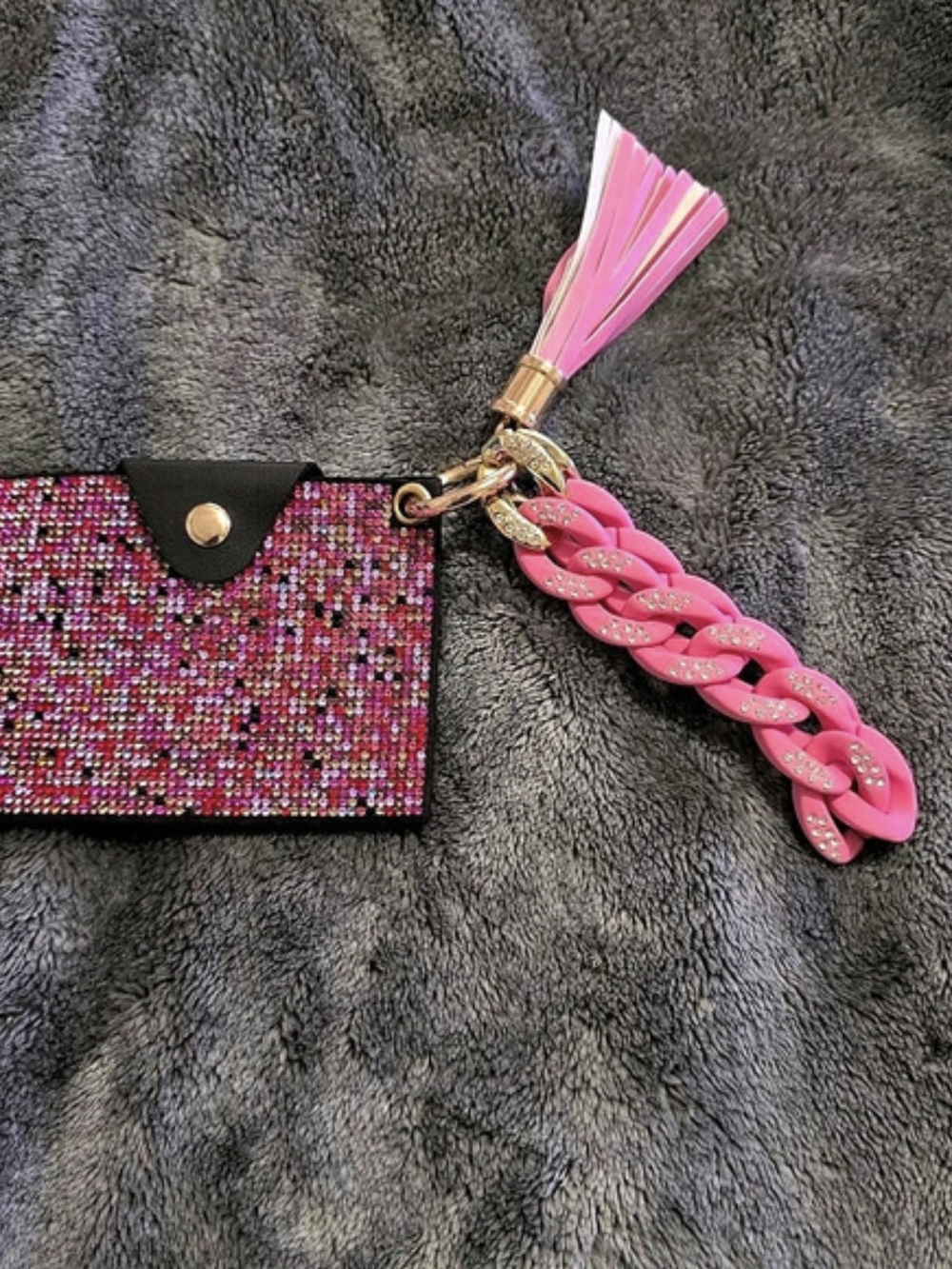 Rhinestone Wristlet Card Holder in Pink & Black NWT